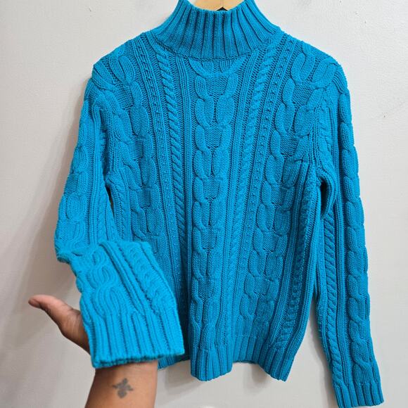 Chaps Womens Fisherman Preppy Classic Heritage Cable Knit Turtleneck Sweater M - Picture 3 of 9